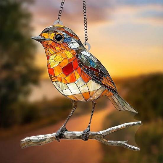 Colorful Bird Acrylic Hanging Decoration Indoor Outdoor Garden Yard Window Wall Hanging Stained Glass Effect Bird Ornament Suncatcher Sign