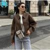 VAYLA Fashion Brown Zipper Jacket for Women Elegant Lapel Long Sleeve Short Coats Female Vintage Lady Street Outerwear
