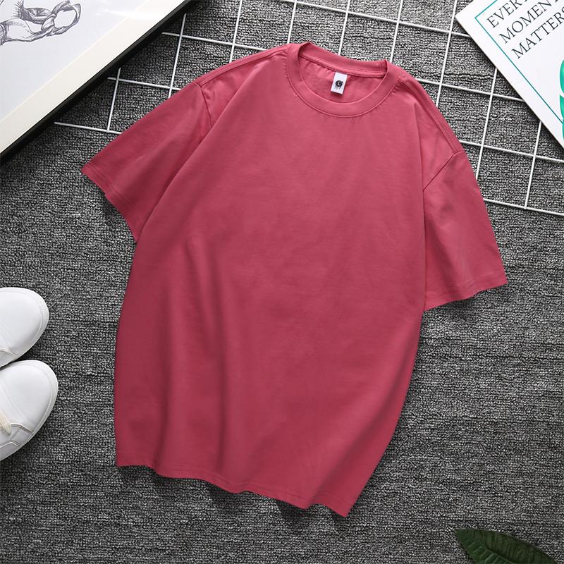 Zirunking Long-staple Cotton Short-sleeved T-shirt Unisex Top Youth Casual Solid Color Loose Round Neck Half-sleeved Top CHANGRONG