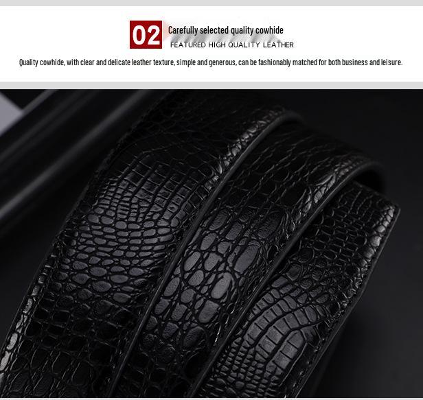 Мужской кожаный ремень с узором крокодила и автоматической пряжкой - Модный, универсальный и повседневный аксессуар для талии для брюк