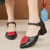 GKTINOO Women Mother Ladies Female Genuine Leather Sandals Shoes Platform Summer Cool Beach Retro Flowers High Heel Buckle Strap