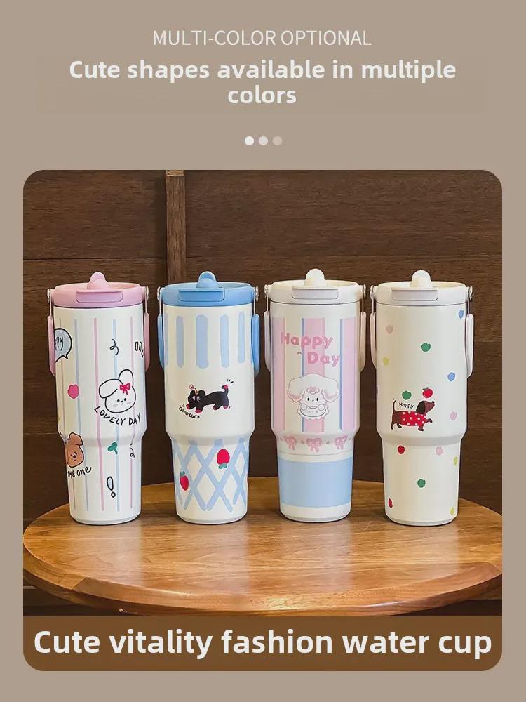 Термос с трубочкой и большой емкостью 2024 для девочек — стильная дорожная и гигантская ледяная чашка