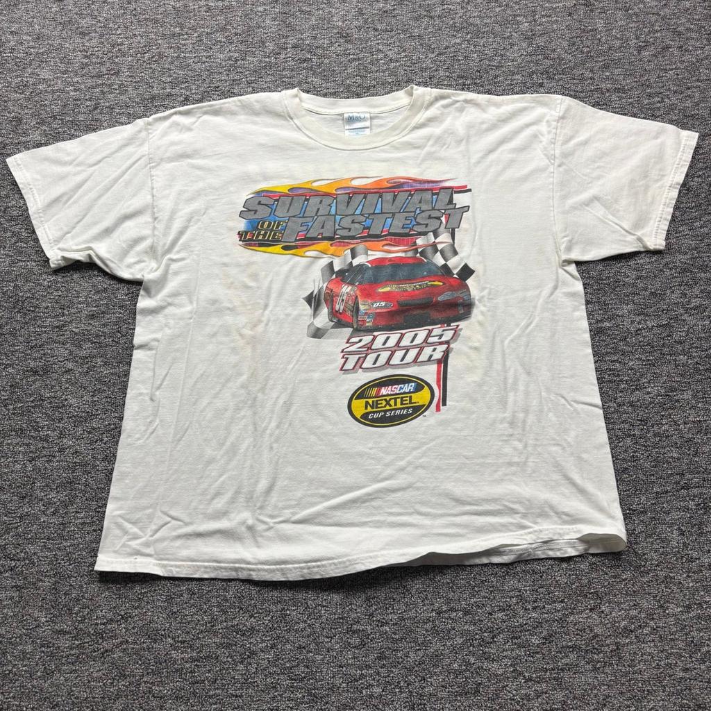 Y2K 2000s NASCAR Racing Survival Of The Fastest Tour T-Shirt White Size XL Unisex T-Shirt
