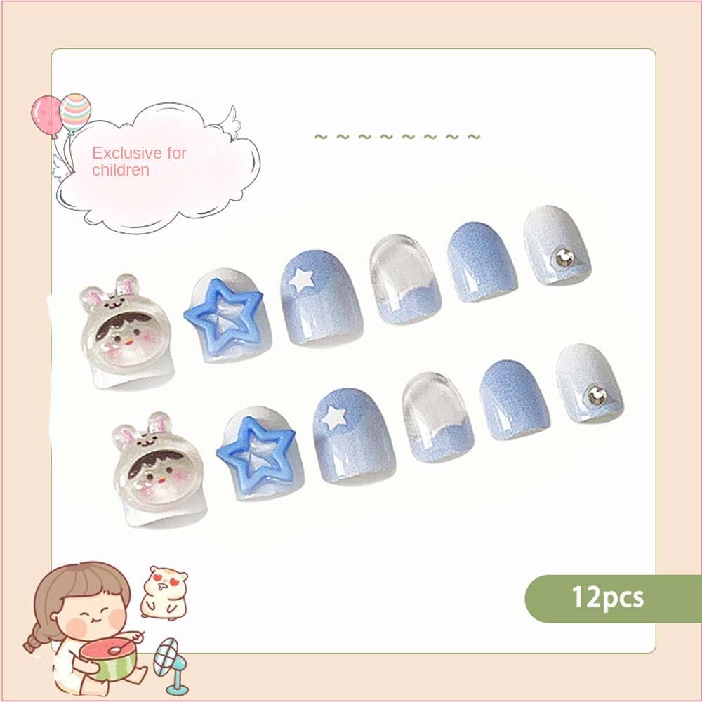 12 шт./набор Цветы Детские Накладные Ногти Сердечко Любви Короткие Квадратные Детские Мультяшные Накладные Ногти Накладные Ногти