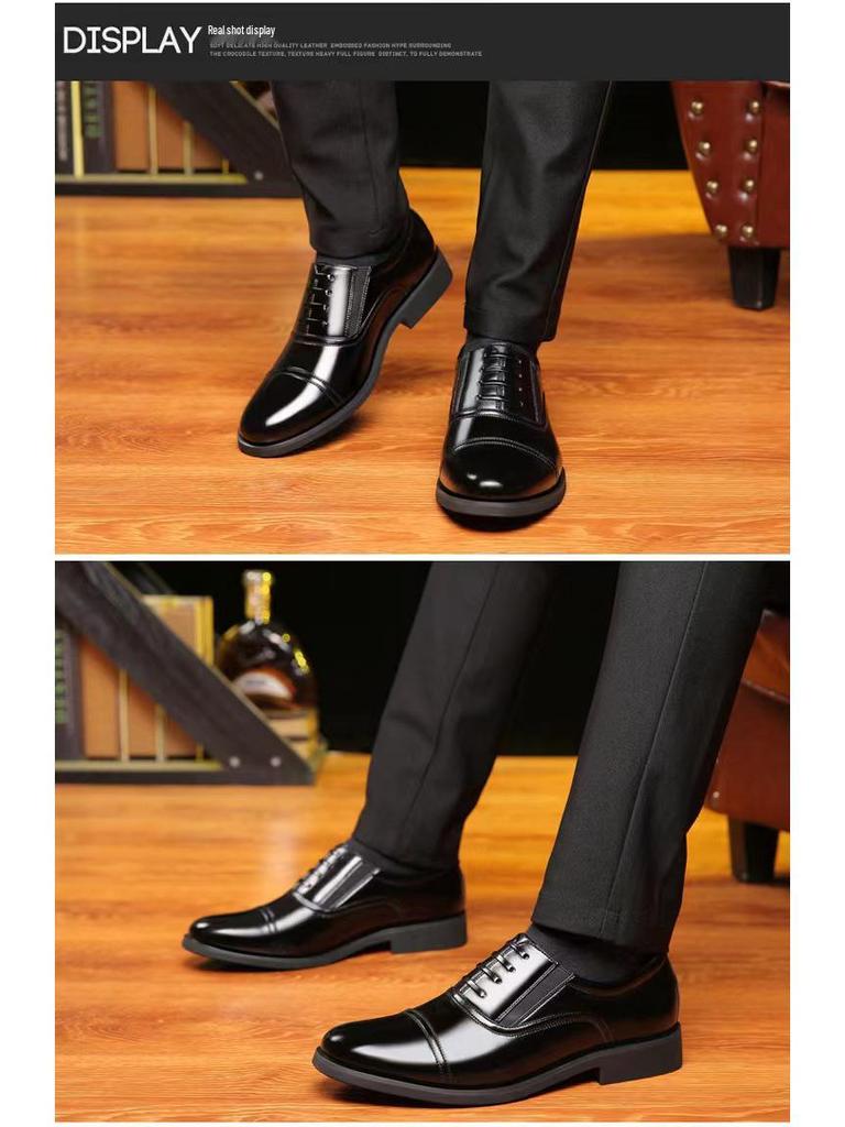 Men's British Style Pointed Toe Leather Shoes - Three-Piece Set for Autumn Fashion, Business, Casual Occasions