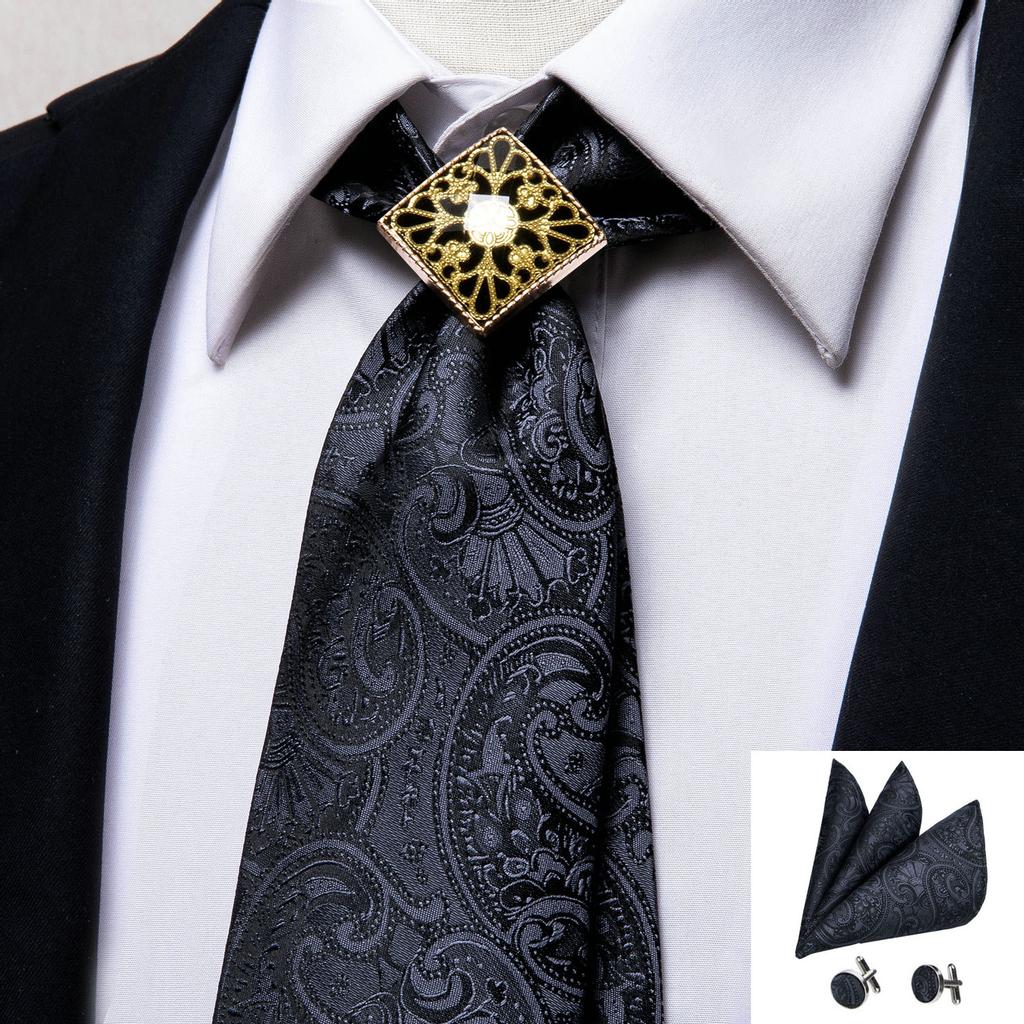 Hi-Tie Винно-красный галстук для мужчин, галстук, носовой платок, запонки, кольцо для галстука из сплава, галстук-боло, набор бутоньерок