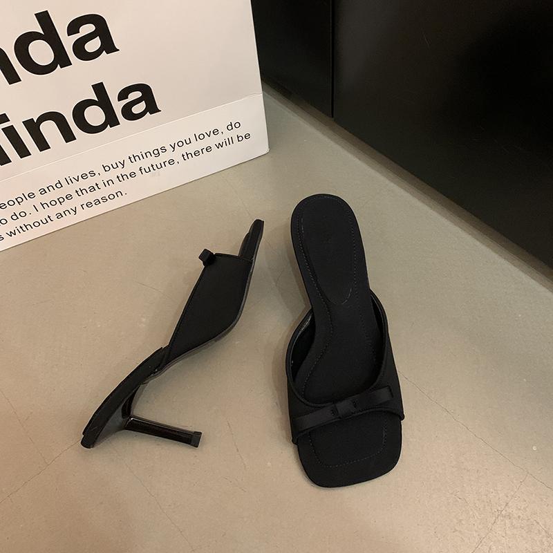 Дизайнерское Стильное Вечернее Платье Женские Тапочки Обувь Мода Бант Летние Открытый Носок Высокий Каблук Женские Шлепанцы Обувь