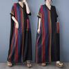 New Women 2025 Plus Size Summer Casual Stripe V-Neck Dress Long Dress Loose Vintage Basic Maxi