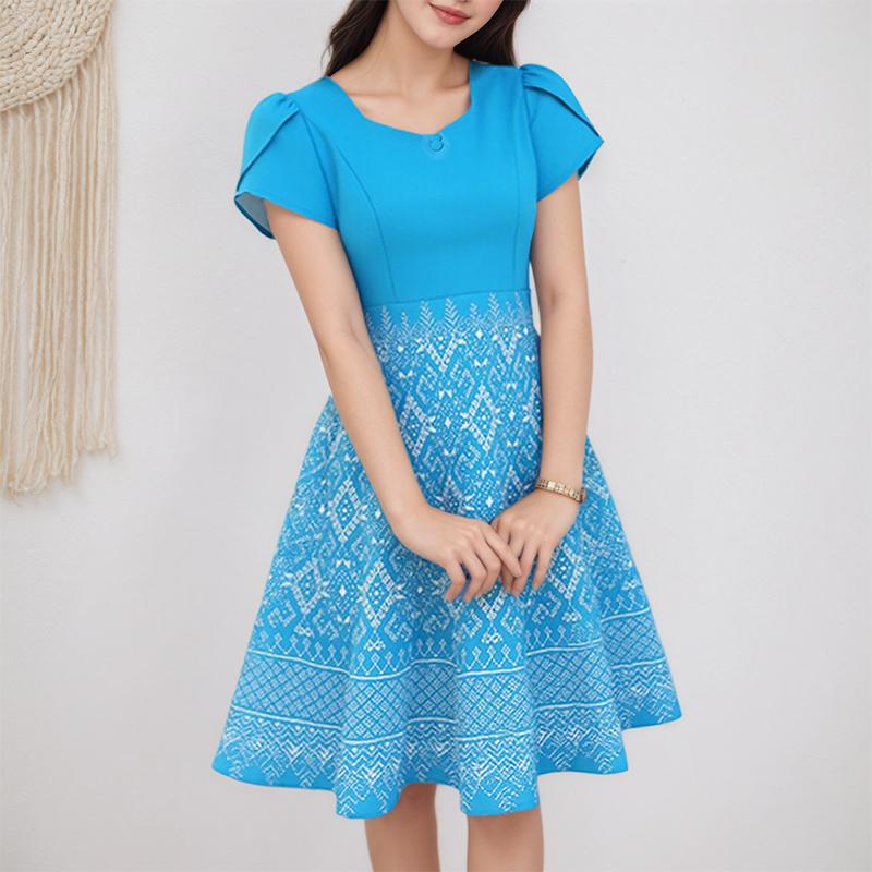 ZANZEA Women Casual Square Neck Summer Short Sleeve Print Dress