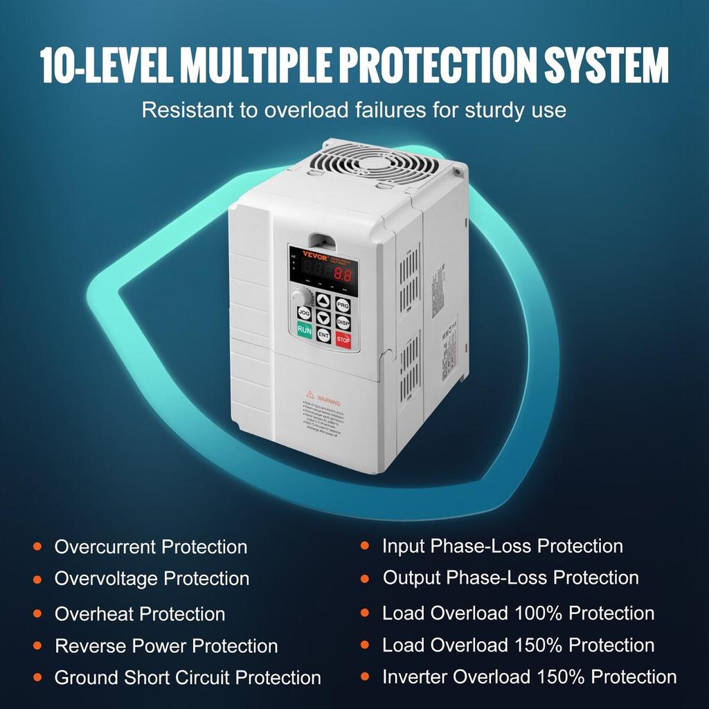 VFD 7.5KW, 34A, 10HP Variable Frequency Drive for 3-Phase Motor Speed Control