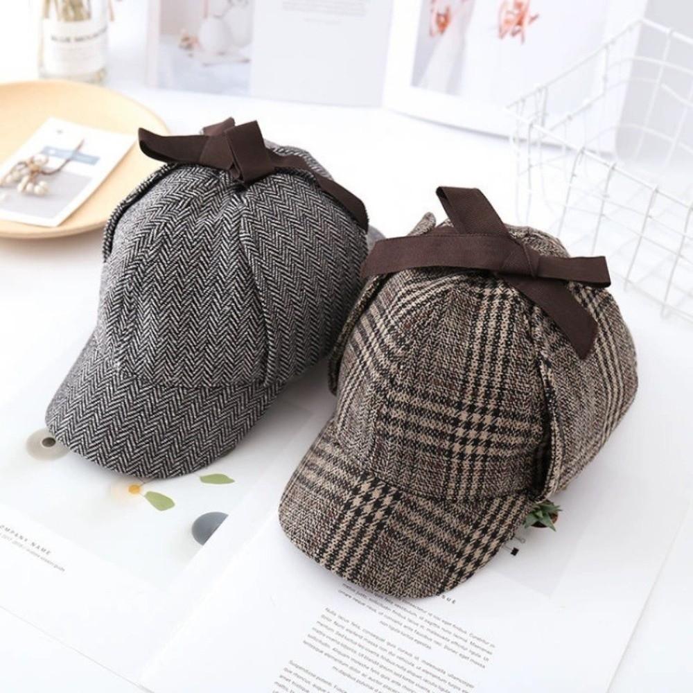 Double-Cap Brim Ear Protection Cap All Seasons Baseball Cap Vintage Detective Cap Women
