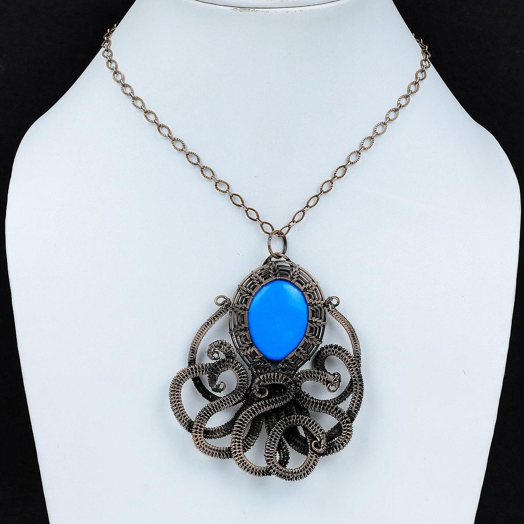 Спящая красавица, бирюзовый кулон, медная проволока, кулон, кулон ручной работы в виде осьминога, медная проволока, обернутая ювелирными изделиями, кулон с драгоценным камнем для подарка