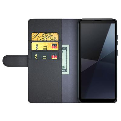 Чехол для Sony Xperia 10 VI из натуральной раздвоенной кожи с кошельком и подставкой