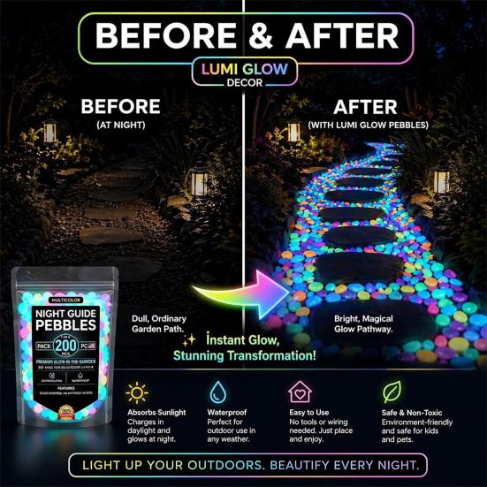 Resin Glow-in-the-Dark Pebbles, Night Guide Luminous Stones, Decorative Aquarium Fish Tank Rocks, Glow in The Dark Garden Stones, Glowing Stones for
