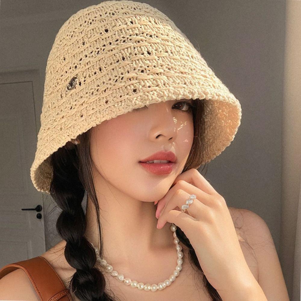 Summer Straw Sun Hat Hollow Beach Visor Cap New Straw Bucket Hat Travel