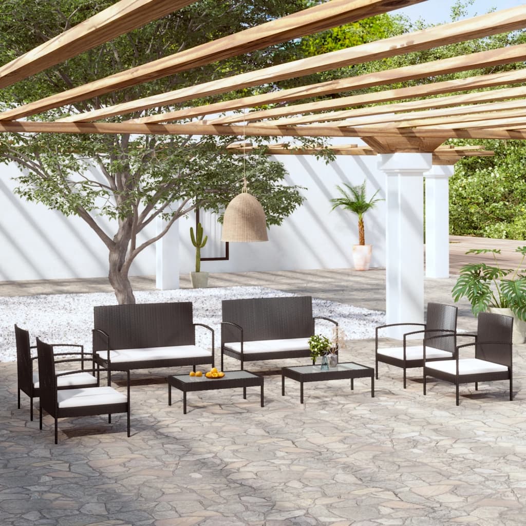 8 piece Garden Lounge Set with Cushions Poly Rattan Black