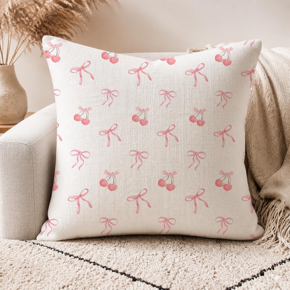 P Pink Bow Cherry Patterns Cushion Cover Linen Doublesided Printed Cushion Cover sofa pillow caseNordic Home Decor