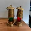 Set of 2 Brown Brass Red Green Minor Oil Lamp Ship Boat Lanterns 15.24 Cm Decor, Birthday Gift, Father's Day