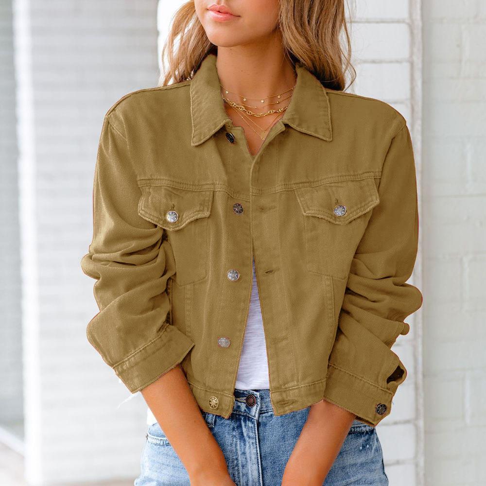 Весенне-осенняя женская джинсовая куртка с длинным рукавом и топом