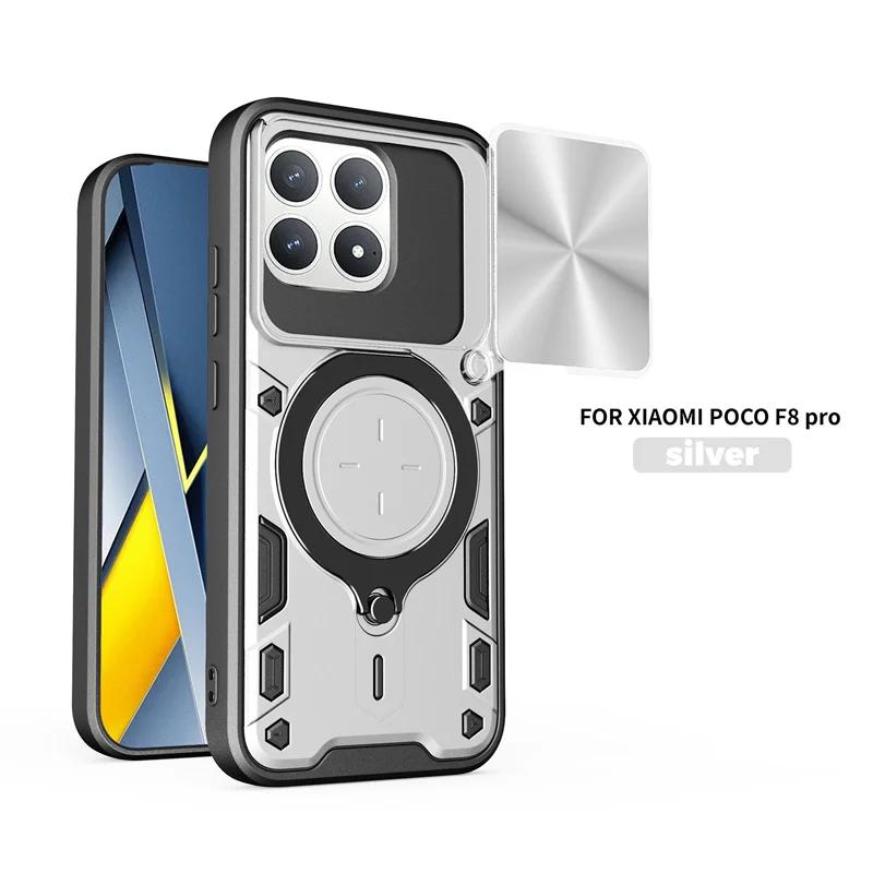 Funda For Poco F8 Pro 5G Case Armor Slide Camera Lens Protection Ring Stand Back Cover for Poco F8Pro Pocof8pro Shockproof Coque