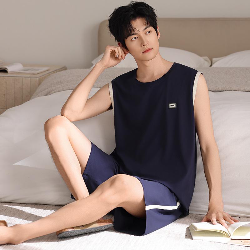 Men's pajamas summer thin cotton vest shorts cool summer men's casual can wear large size loungewear