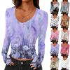 Women's Casual Fashion Deep V Neck Slim Cropped Retro Printed Outing Top
