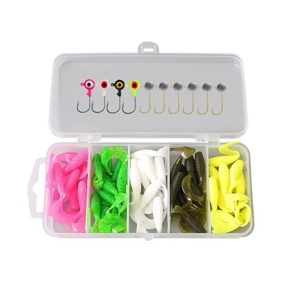 30/60Pcs/Set 3.5/5/7CM Curly Tail Worm Lure with Hook Colorful Soft Artificial Bait Saltwater Freshwater Bass Snakehead Trout Fishing Accessories