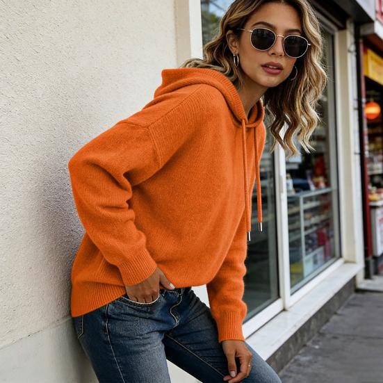 Женский свитер с регулируемым шнурком, вязаный пуловер с капюшоном, топ с длинным рукавом, однотонный, свободный крой, уютный, теплый, для осени и зимы, вязаная толстовка