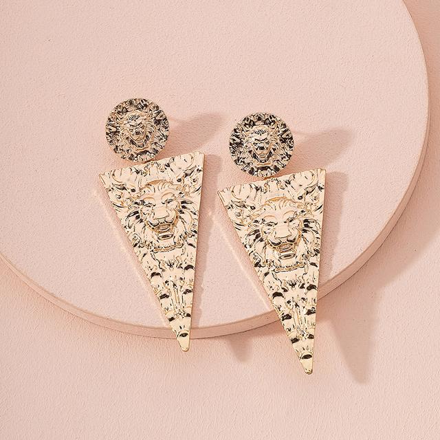 Винтажные золотые серьги с тиснением головы льва, ярость, крутая простота, темперамент, капающее масло, комплект серег для женщин