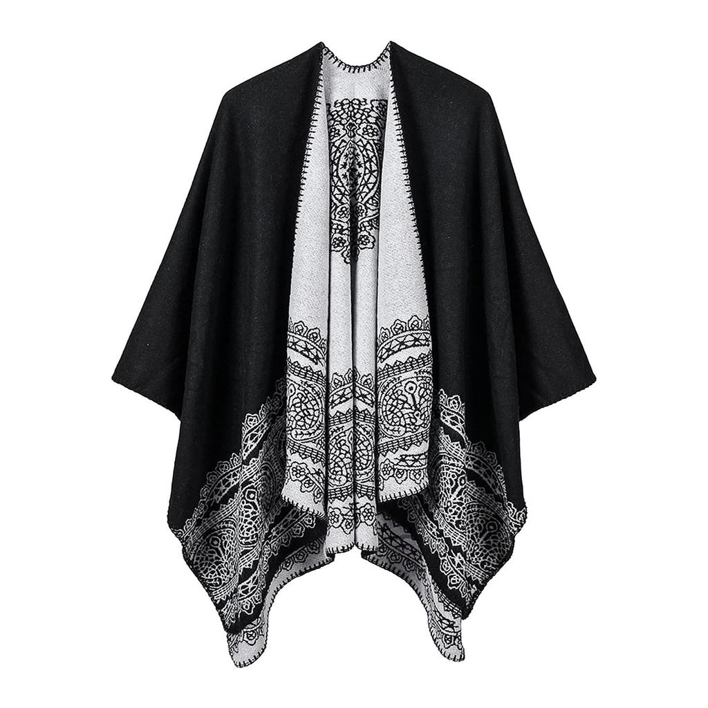 Women Winter Warm Oversized Printing Blanket Cape Wraps Shawl Cardigans