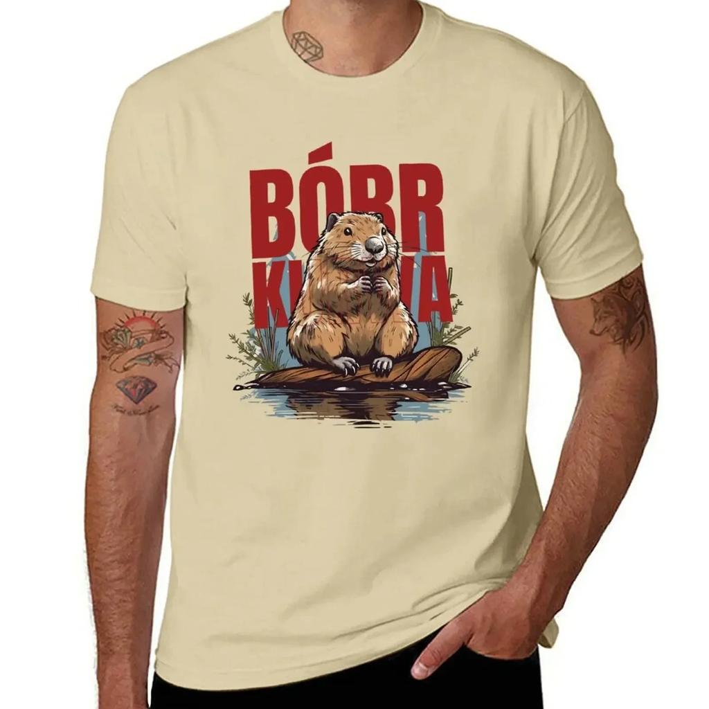 Beaver, Boberek Graphic Print Men T-Shirt Oversize T Shirts Anime Clothes Tees Summer Casual Men Workout Shirt