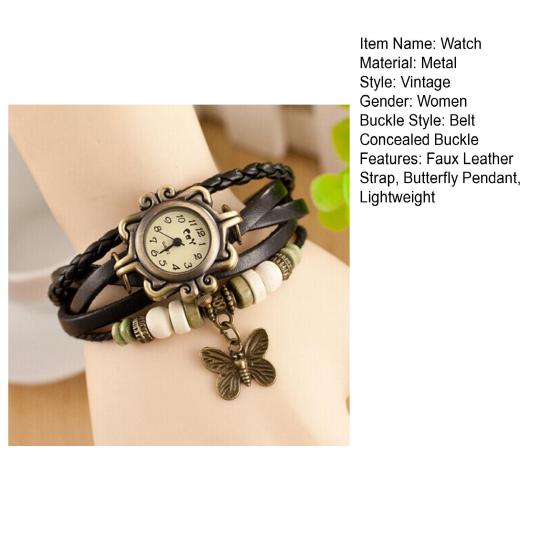 Браслет для часов с подвеской-бабочкой, бусины, плетеный ремешок, ретро, ​​искусственная кожа, многослойный, в богемном стиле, женский браслет, ювелирные изделия на запястье