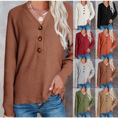 Женский вязаный пуловер на пуговицах с V-образным вырезом, с длинным рукавом, осенне-зимний трикотаж, роскошный, свободного кроя, облегающий и универсальный топ