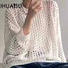 Spring and Summer New Knit Sweater Hollow Sunscreen Female Thin Loose Niche Chic Drape Long-sleeved Smock Tops