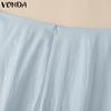 VONDA Women High Waist Solid Color Splits Casual Long A-line Skirts