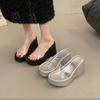Transparent High-heeled Thick-soled One-word Slippers for Women Wearing New Shoes, Heightened Slope Heel Beach Sandals