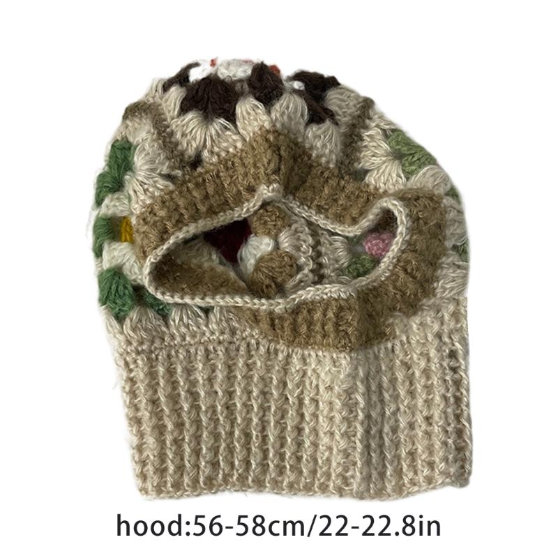 Вязаная балаклава с цветочным узором для студентов, взрослых, ветрозащитная зимняя шапка, шапка для защиты шеи, подростковая шапка для тепла, шапка для велоспорта