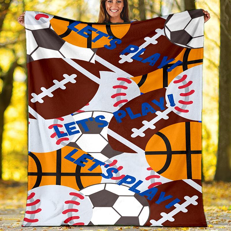 ball sports Theme Printed Blanket - Perfect for Couch, Bed, Travel & Outdoor Use | Machine Washable, Cozy & Durable.