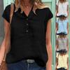 Летний новый повседневный топ с V-образным вырезом, короткими рукавами и пуговицами, однотонные женские блузки и рубашки из хлопка и льна в стиле ретро