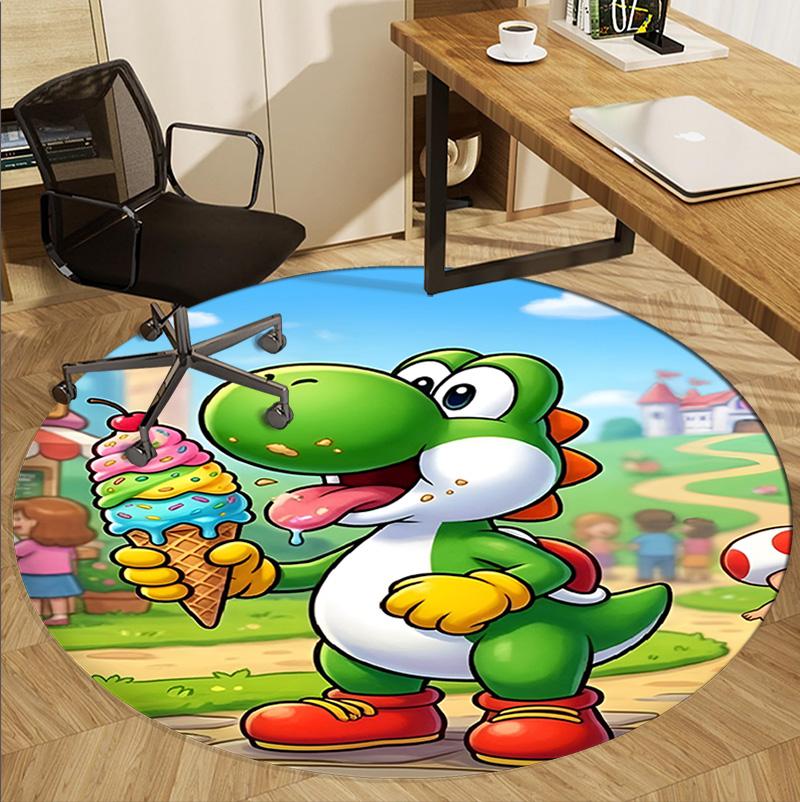 Yoshi Pattern Round Rug, Indoor/Outdoor Mat, for Picnic, Gameroom, Bedroom, Office, Living Room, Home Decor Carpet, Birthday Gift