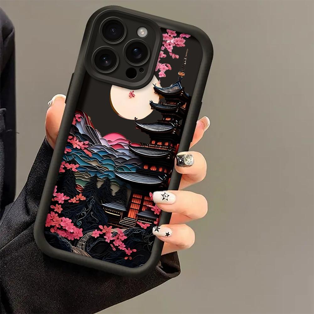 Роскошный чехол для телефона с узором из цветов сакуры, подходит для iPhone 17 16 15 14 13 12 11 Pro/Max/Plus, противоударный и защищающий от падений