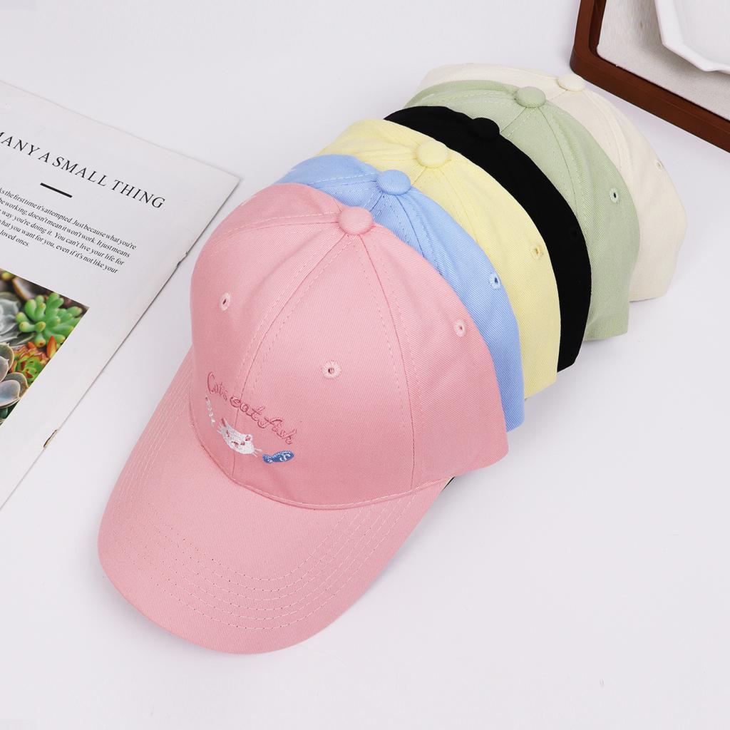 Cute kitten embroidered yellow baseball cap female spring summer soft top versatile baseball cap wide brim show face small hat