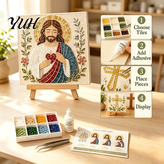 Meaningful Spiritual Art Projects Christian Sea Glass Kit, DIY Religious Mosaic Kit for Adults, Faith Bible Based Creative Hobbies Inspired