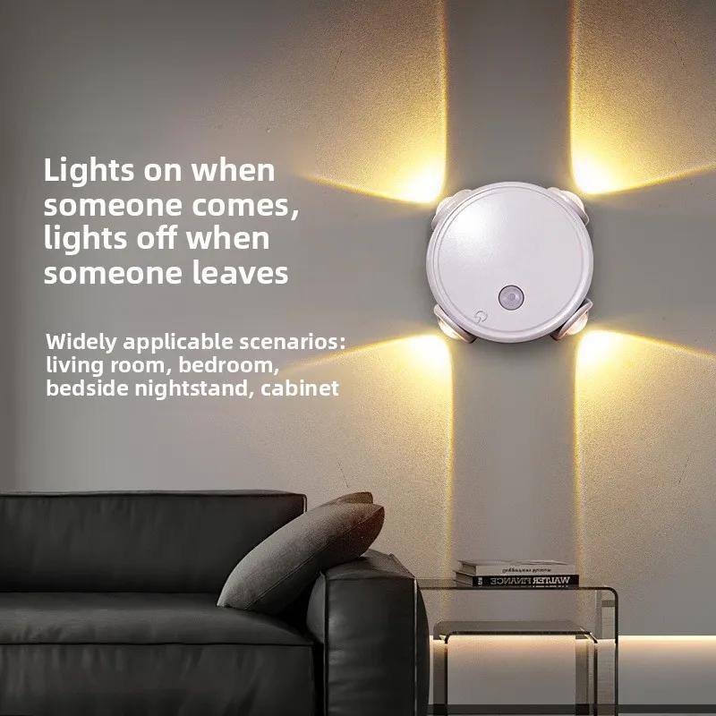 Магнитный ночник с датчиком движения, перезаряжаемый от аккумулятора, беспроводной настенный светильник для лестниц, шкафов, прикроватных тумбочек,