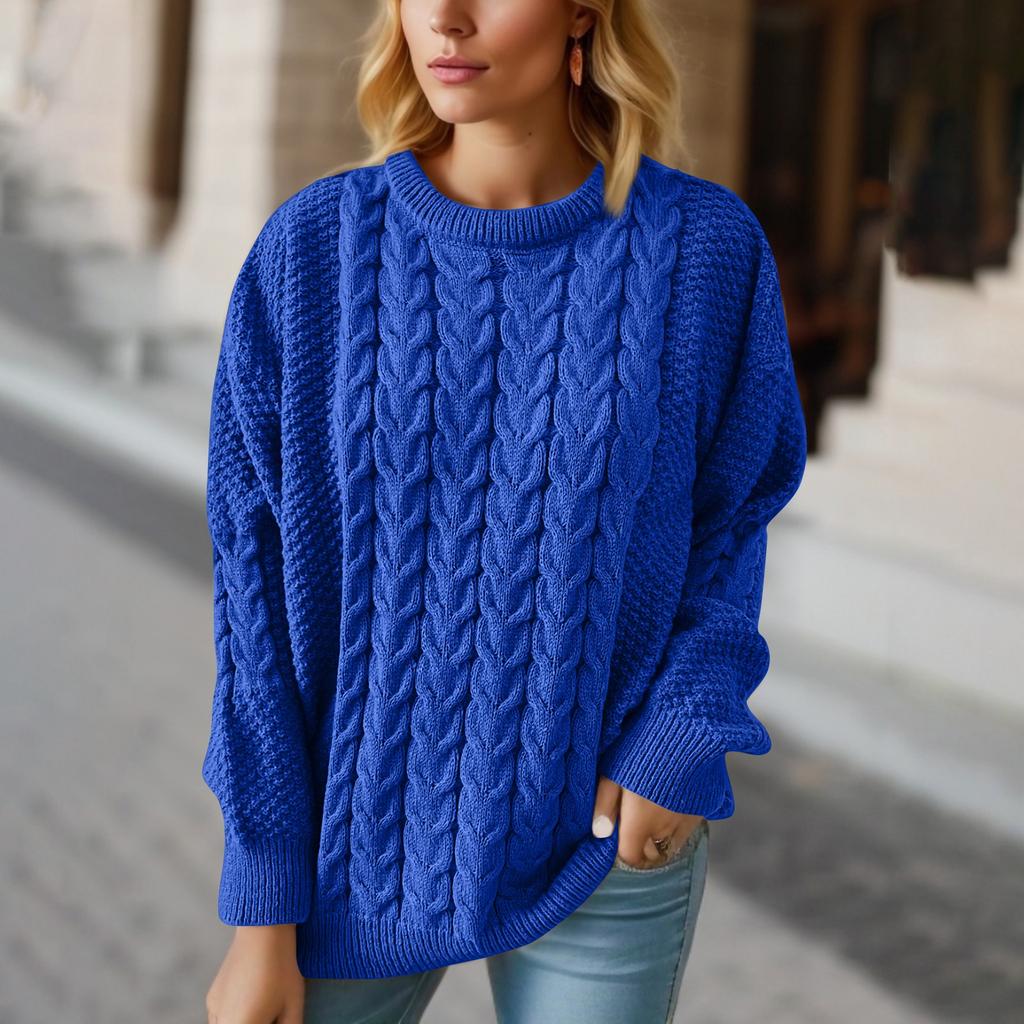 Женский модный винтажный вязаный пуловер с круглым вырезом и длинным рукавом с массивной иглой