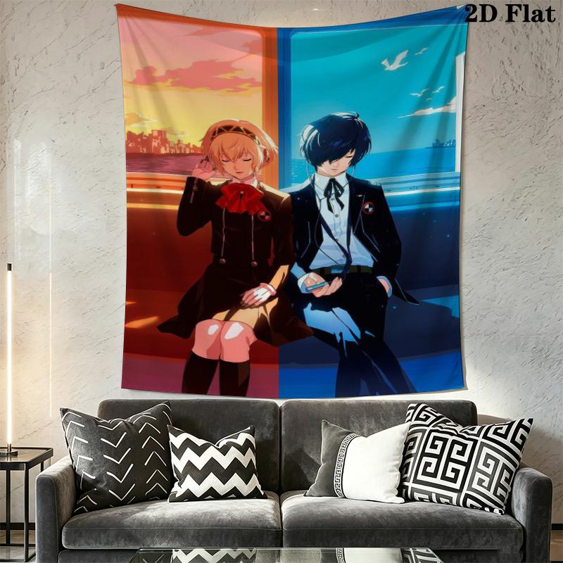 Persona Wall Tapestry Aesthetic Wall Hanging Printed Fabric Blanket Decorative Tapestries for Bedroom Living Room Home Decor