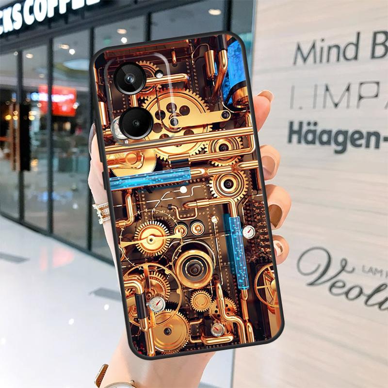 Steampunk Style Gears Levers Engine Case For Realme 15 Pro 12 11 13 14 Pro Plus GT6 GT7 C55 C51 C53 C25 C63 C61 C65 C67 C71 C75