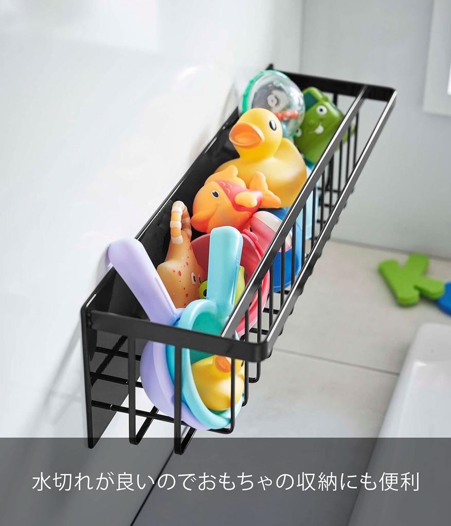 Магнитная корзина для ванной комнаты Yamazaki Jitsugyo, широкая, черная, xx H12 см, башенная полка для ванной комнаты с крючком, тонкая, плавающая, для хранения, 3770, прибл.. Ш44.3 Д12.3