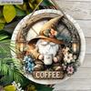 Christmas Hot Cocoa Wooden Sign with Coffee Theme - Warm Winter Navidad Round Sign with Gnome Pattern - Ideal for Front Door, Wall Decor