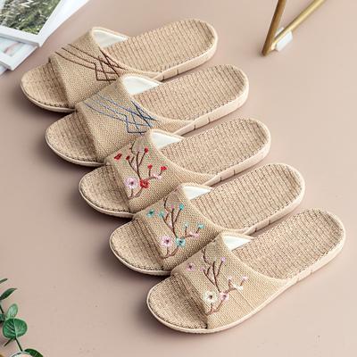 Летние женские пляжные тапочки, удобные льняные шлепанцы, женские нескользящие тапочки, женская домашняя повседневная обувь, сандалии